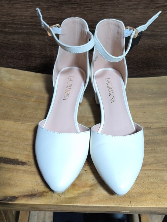 Laurmosa Shoes - White Pointed-Toe Ankle-Strap Heels
